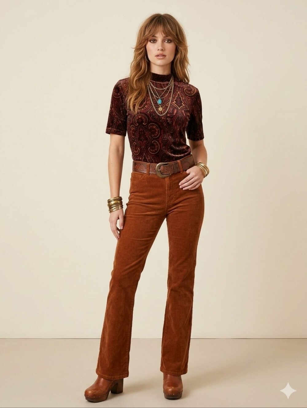 VTG 90s California Concepts Paisley Velvet Mock Neck Top - 70s Revival Boho Chic